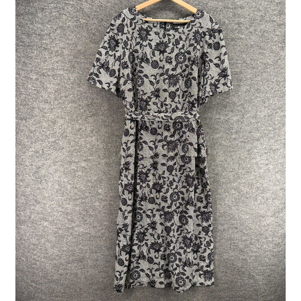 Sag Harbor Dress Women 22W Plus Gray Floral Maxi Long Zipper Belted Lined Casual